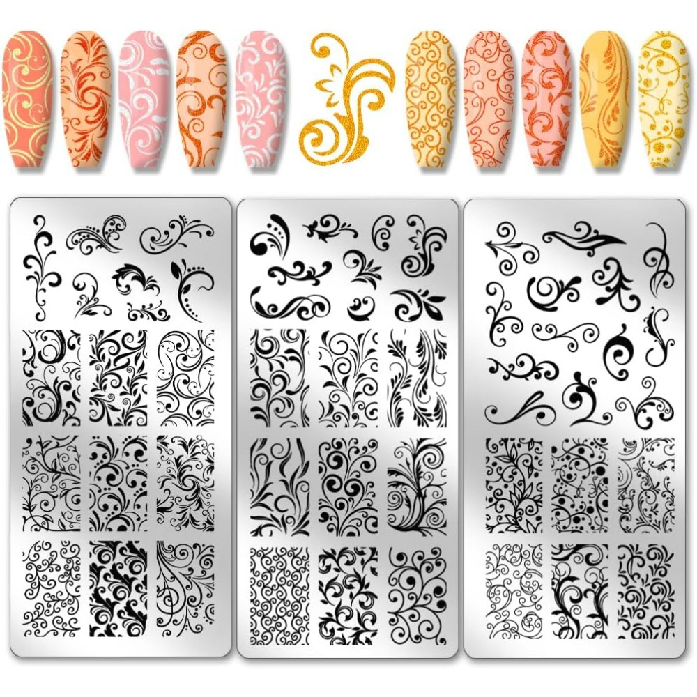 Nail Stamping Plate - 3 szt. Wzór wirowy szablony do