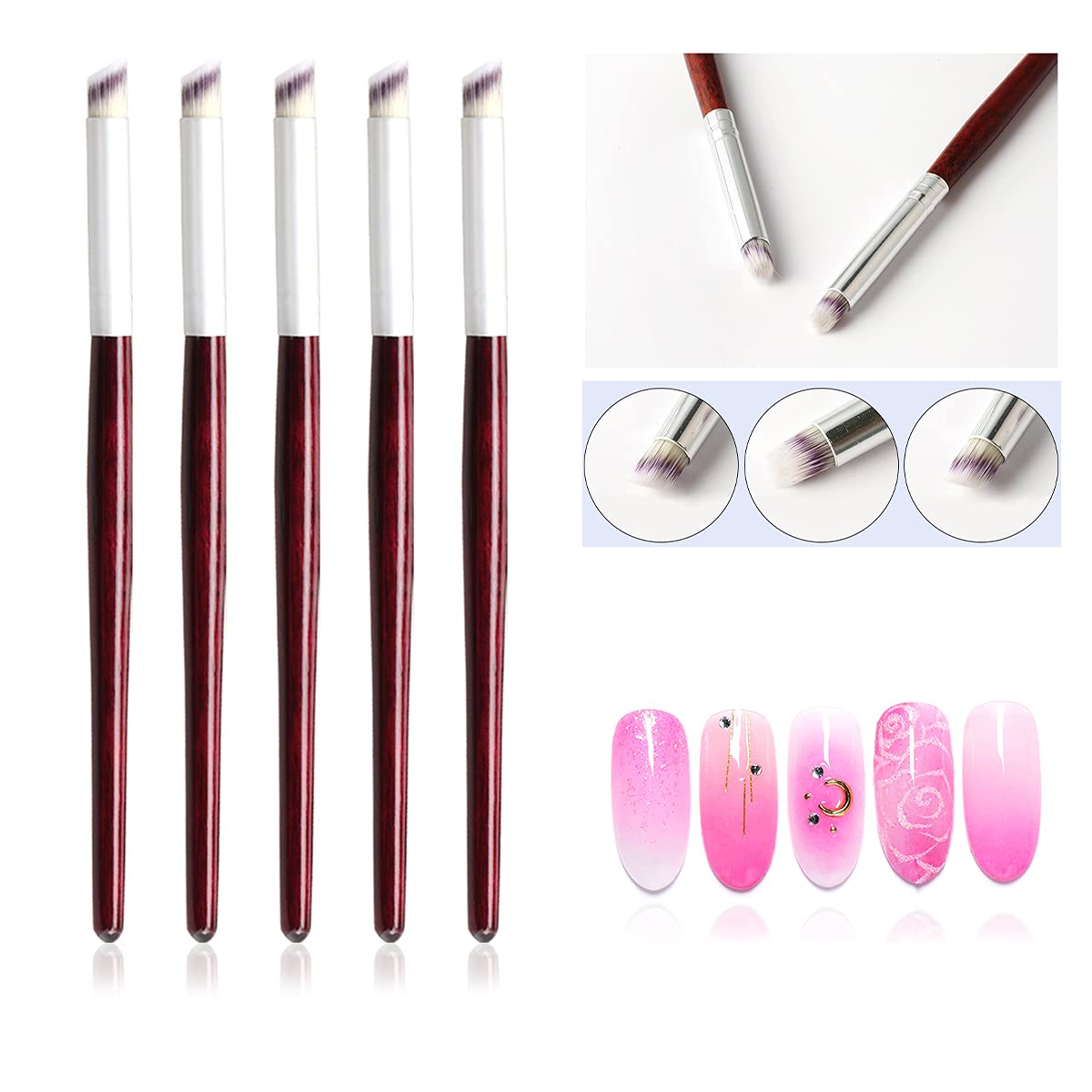 Nail Art Brush Set - 1/2/3/5 SZT. Drewniany Uchwyt Pędzle do