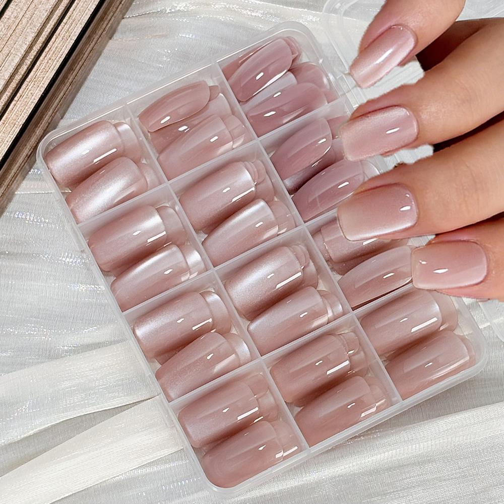 Nail Art Pink Cat Eye - 144 szt. Błyszczące, różowe, efekt kociego