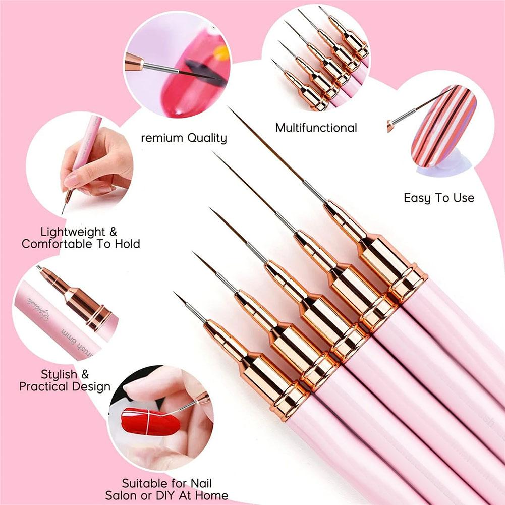 Nail Art Brush Set - Zestaw 5 pędzli do zdobienia paznokci,