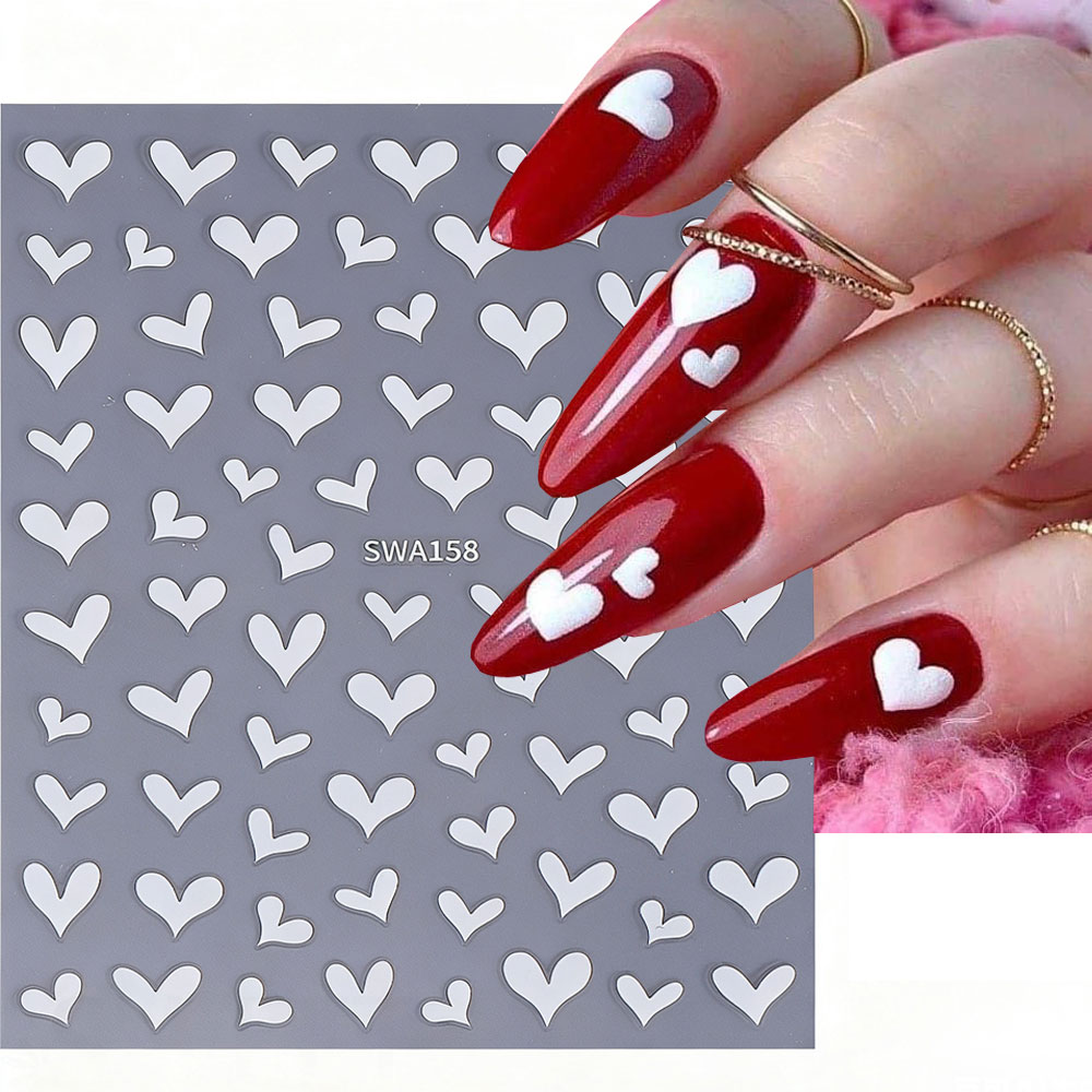 Nail Art Valentines Day - Naklejki na paznokcie 3D Białe Serce