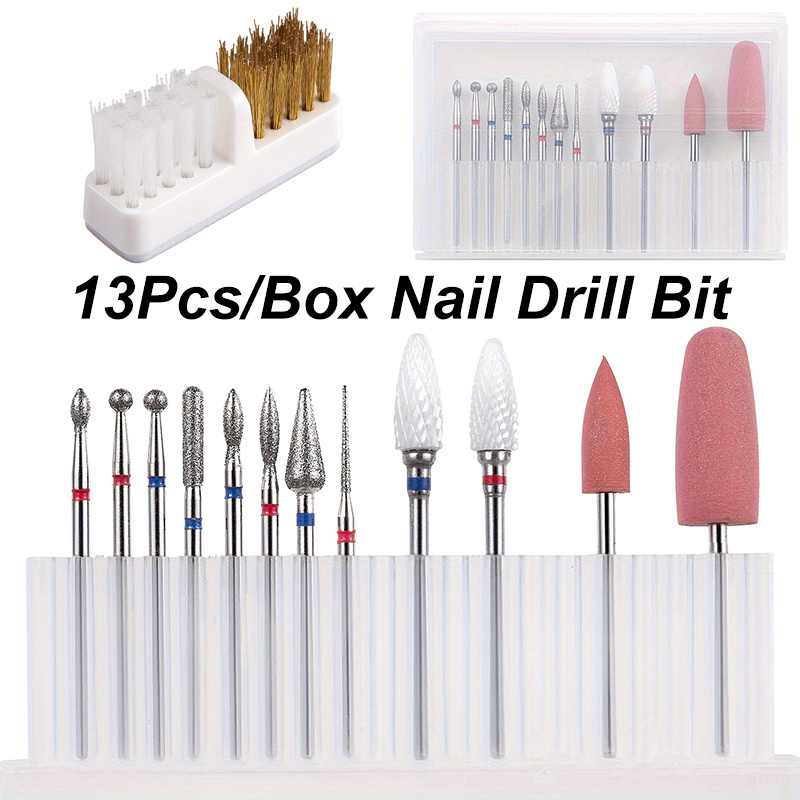 Nail Art Brush Set - 13-częściowy zestaw frezów do paznokci 3/32