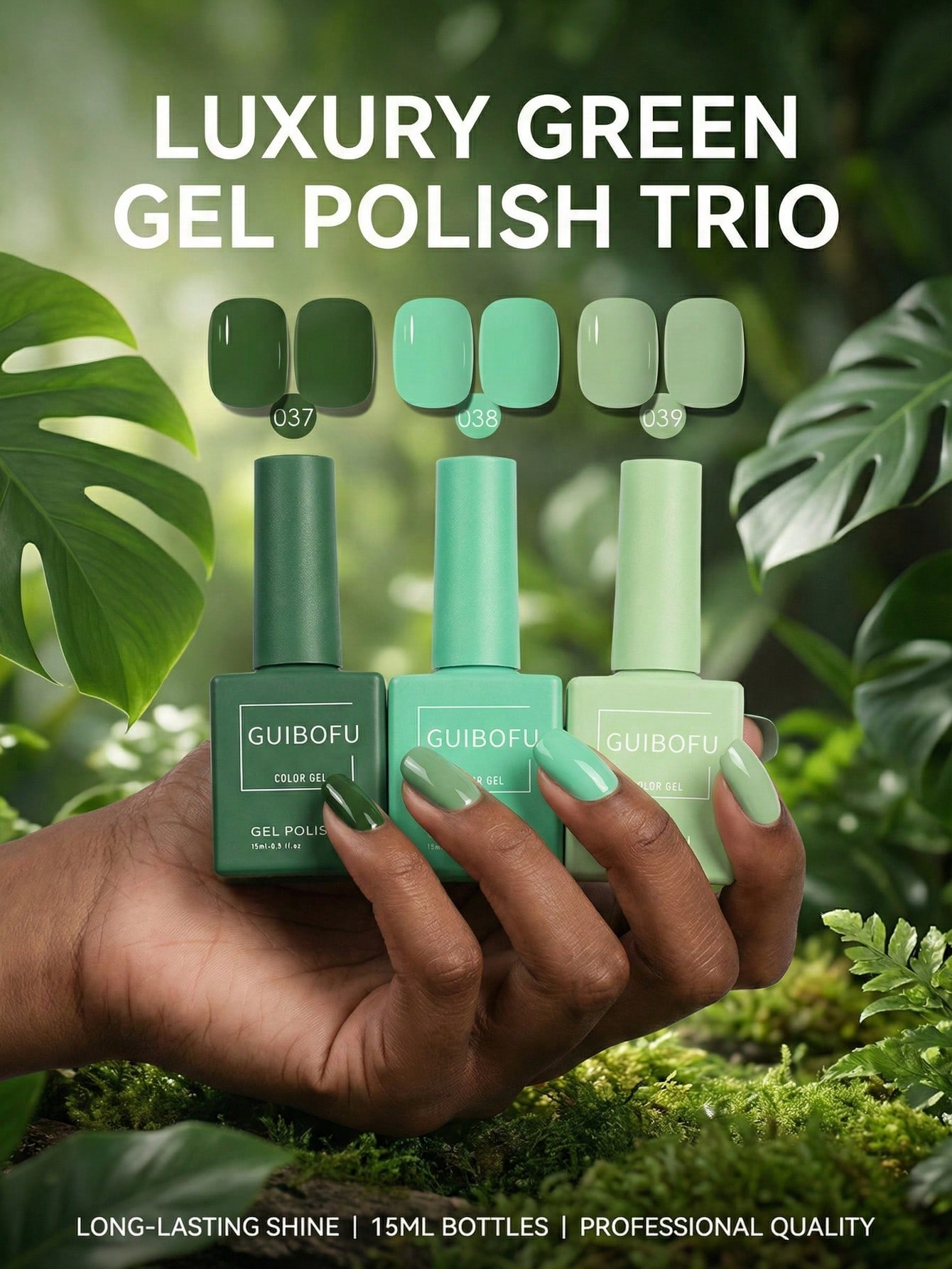 Nail Art Emerald Green - 3 szt./zestaw 15ml Leśny Zielony Lakier