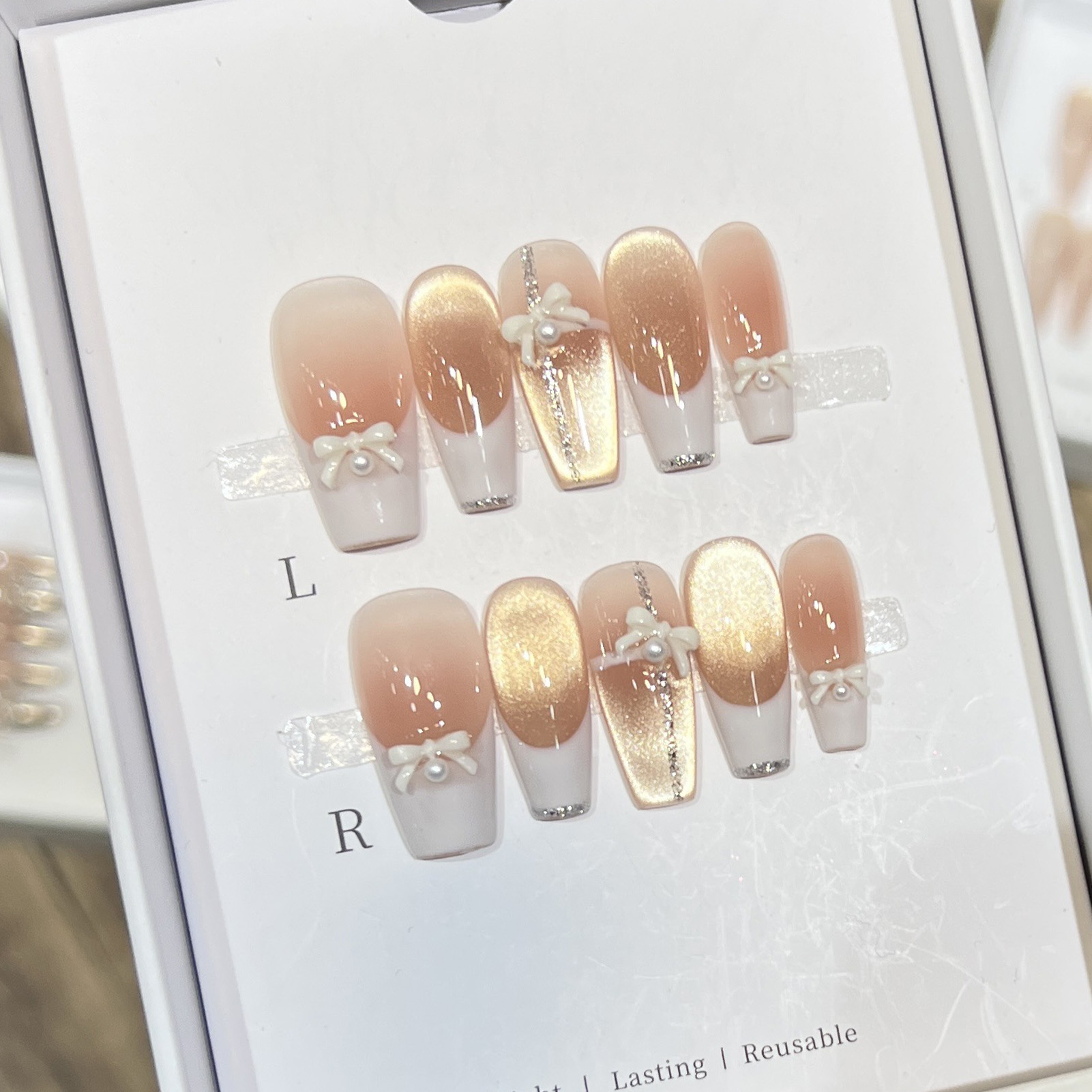 Nail Art Pink Cat Eye - 10 SZT. Różowe sztuczne paznokcie damskie,