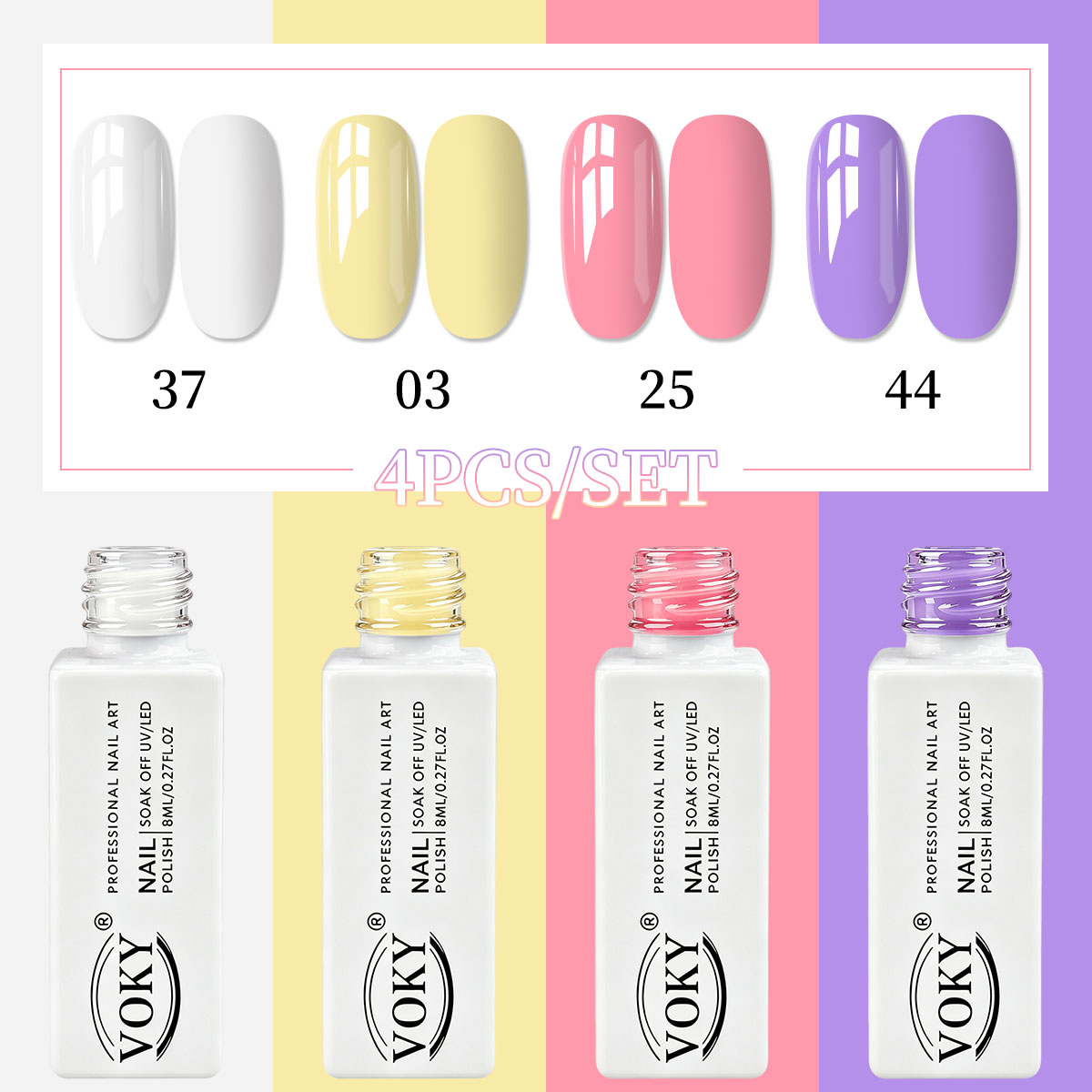 Nail Art Elegant - VOKY 4-częściowy zestaw eleganckich, jednolitych kolorów