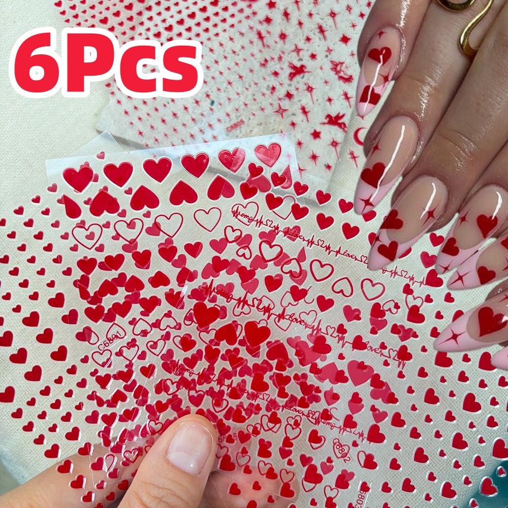 6 szt./zestaw Czerwone Naklejk – Nail Art Valentines Day recenzja i cena