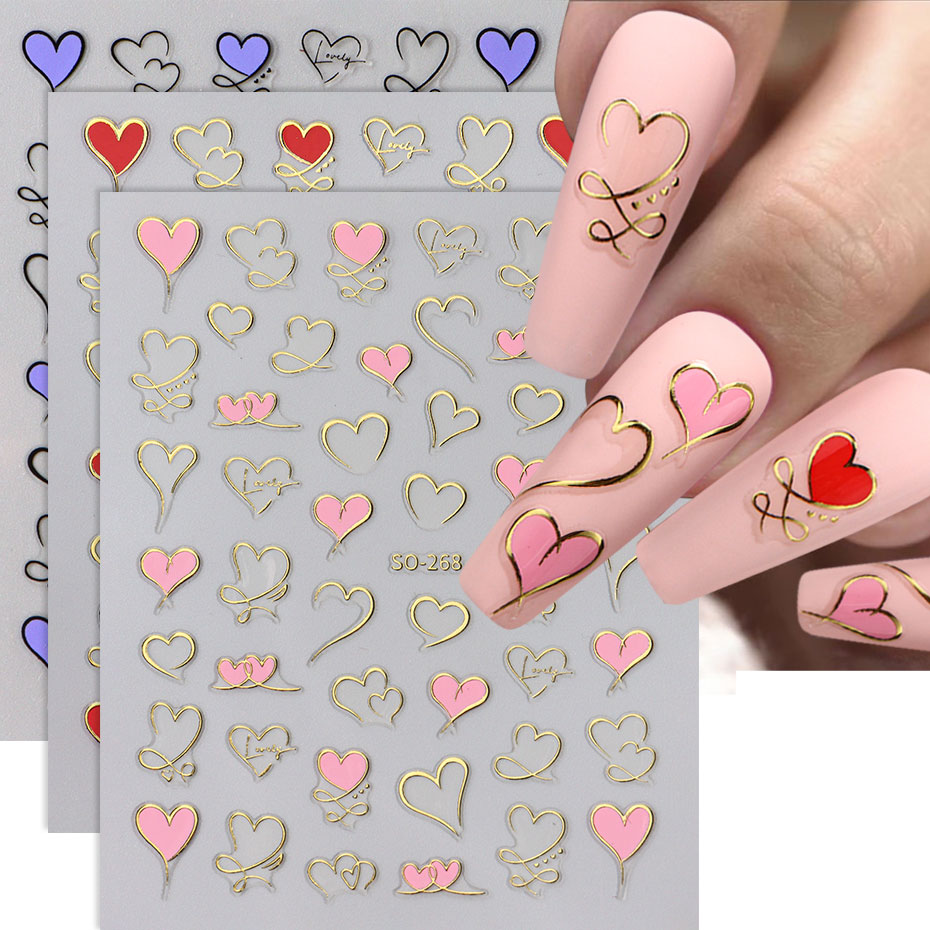 3szt Y2K Gold Wave Line Heart  – Nail Art Valentines Day recenzja i cena