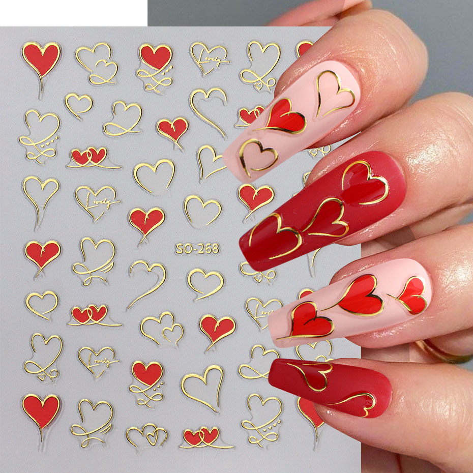 3szt Y2K Gold Wave Line Heart  – Nail Art Valentines Day recenzja i cena